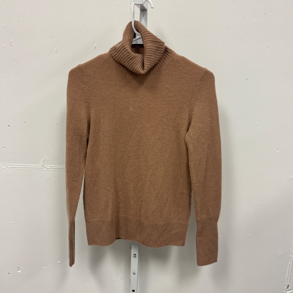 Aqua Cashmere Camel Tan 100% Cashmere Turtleneck Sweater XS Knit Monochrome